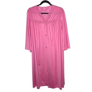 Vintage Pink Nylon Lace Trim Long Robe 70s Vanity Fair Style Sz L‎ (Unbranded)